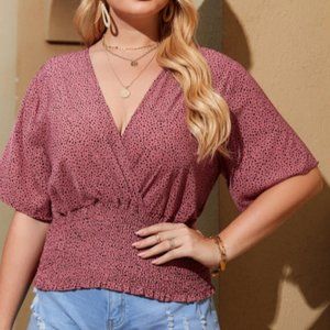 Mauve Print Shirred Blouse New Soft & Pretty